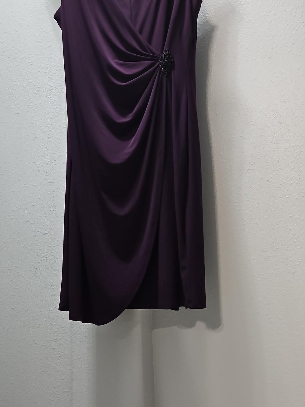 American Living Sleeveless Plum Ruched Midi Dress with Side Embellishment - Picture 5 of 6